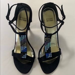 Stuart Weitzman Black Crystal Rainbow Heels Sandal